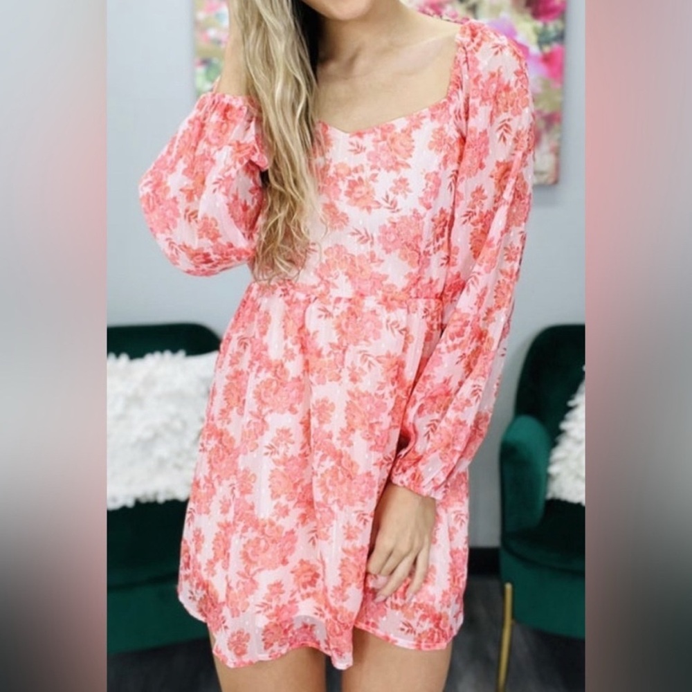 Peach Love California Coral Floral Mini Dress - L